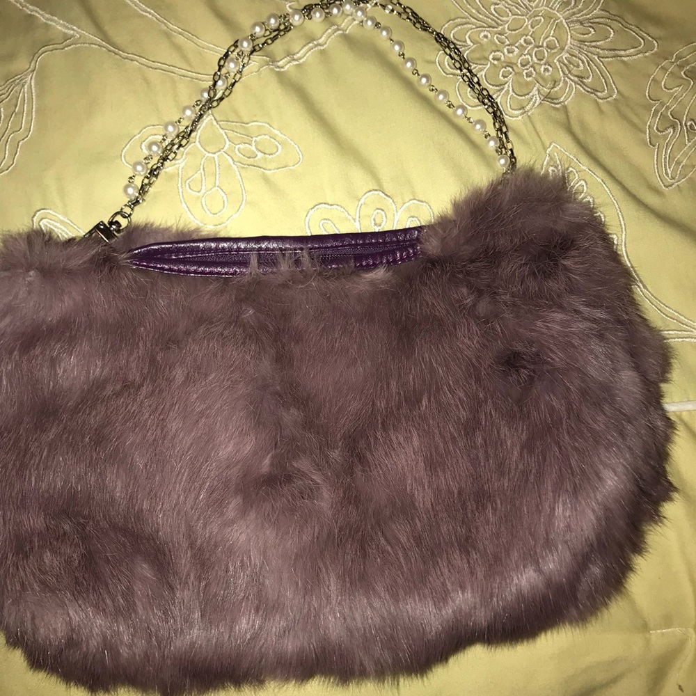 Plum color real fur purse